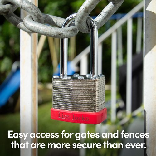 Lion Locks 4 Keyed-Alike Padlocks w/ 2” Long Shackle, 8 Keys, Hardened Steel Pad Lock, Pick Resistant Brass Pin Cylinder (Pack of 4)