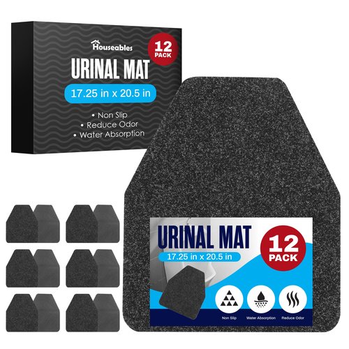 Houseables Urinal Mats, Urinal Mats for Men Bathroom, Floor Pads, Disposable Toilet Matt, for Pee, Commercial, Reusable, Urine, Splash Guard, Drip, Restroom, Mens Room, Large, Black, 17.25x20.5”, 12PK