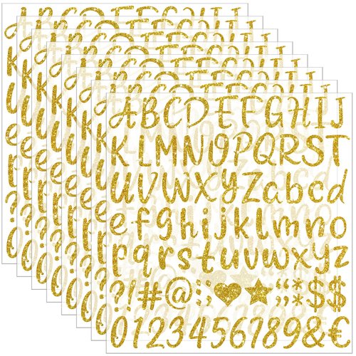 648 PCS Gold Letter Stickers Glitter Alphabet Stickers 1 Inch Self Adhesive Waterproof Vinyl Small ABC Letters for Graduation Cap Water Bottles Cup Mailbox Number Scrapbooking Sign Crafts (8,Gold)