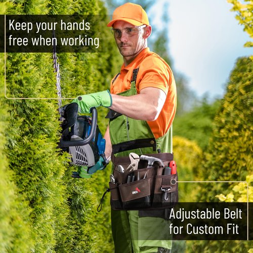 UNCO Gardening Waist Apron with Pockets - Brown Construction Apron for Men, Carpenter Tool Belt with Multiple Pockets