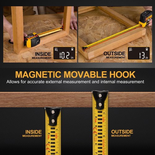 PREXISO 2-in-1 Digital Tape Measure - 16Ft Rechargeable Measuring Tape Ruler Ft/Ft+in/in/M/CM/MM Unit - Metric & Inches Retractable Measurement Tape Tool with Magnetic Tip - Pythagorean, Area, Volume