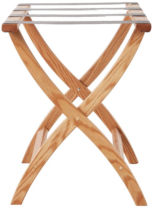 Wooden Mallet® Designer Curve Leg Luggage Rack, Grey Straps, Light Oak