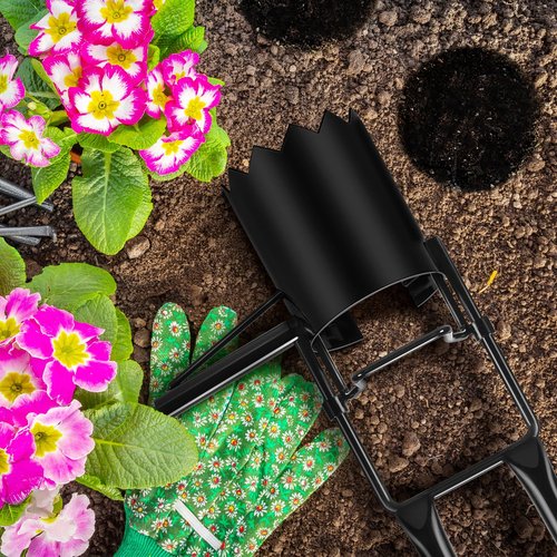 Bulb Planter Tool Long Handle,Upgraded Serrated Base Gardening Bulb Transplanter with Soft Grip,Heavy Duty Double Long Handled Bulb Planter Sod Plugger for Digging Holes to Plant Tulips,Iris,Daffodils