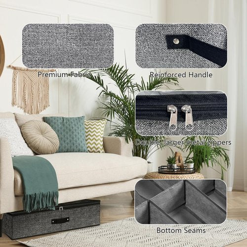 Under Bed Shoe Storage Organizer for Closet Fits 24 Pairs-Sturdy Underbed Shoe Storage Box Bins,Set of 2 (Linen-like Black)