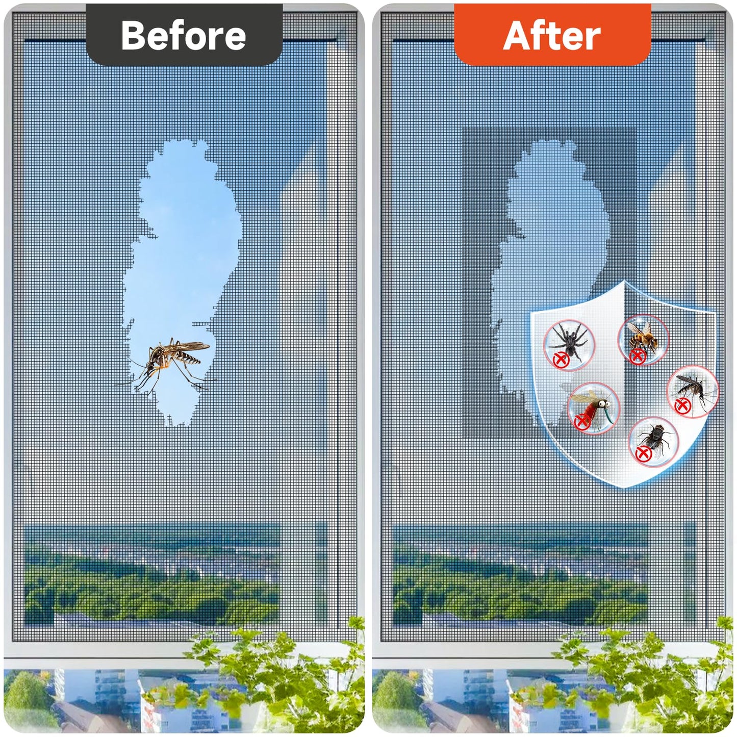 HOFUDON 4in X 20ft Window Screen Repair Tape Black - Heavy Duty 3-Layer Adhesive, Waterproof Fiberglass Mesh Patch Kit for Windows/Doors/Magnetic Screens