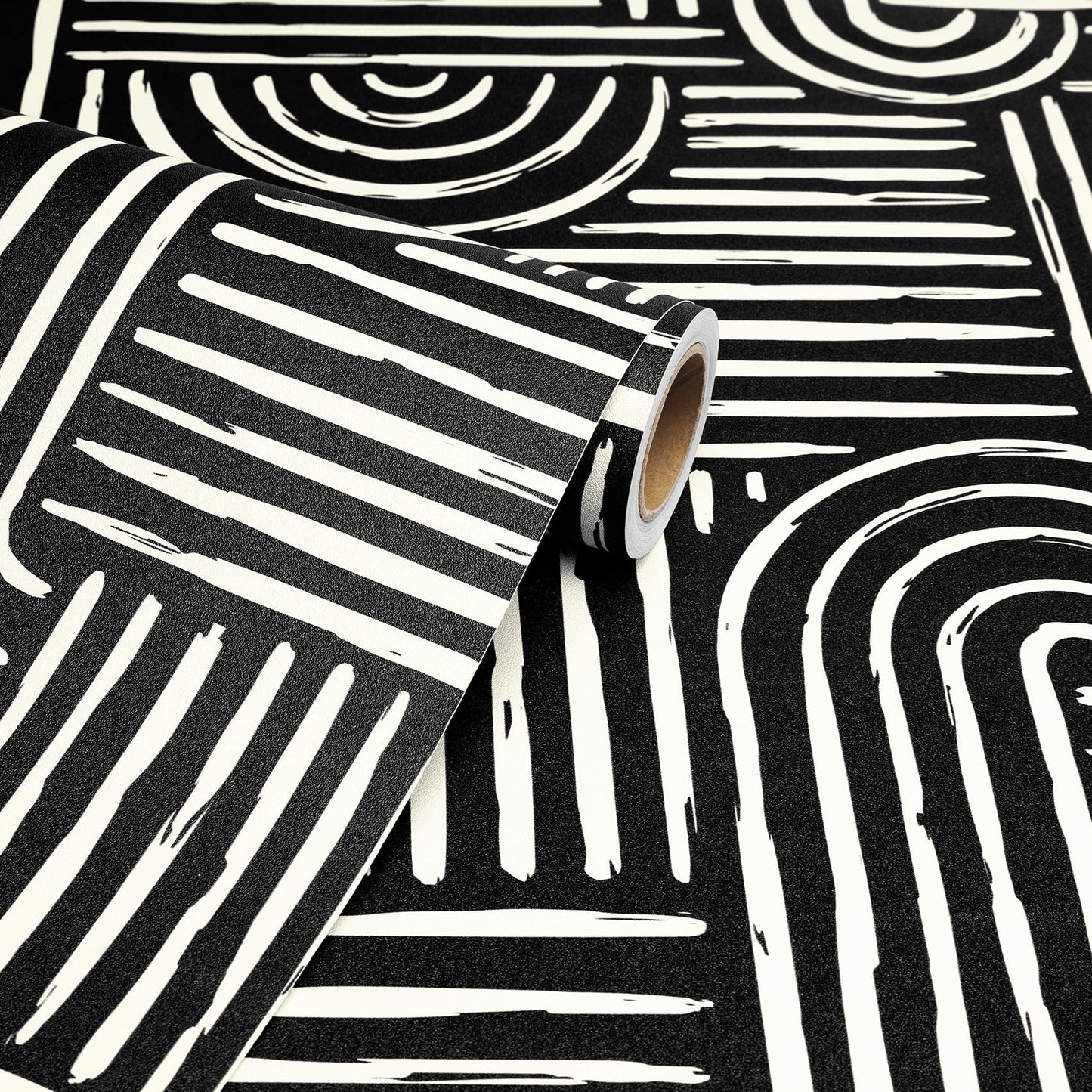 Livelynine Geometric Peel and Stick Wallpaper Black and White Modern Mid Century Geometric Abstract Wall Paper Contemporary Minimalist Lines 17.5x78.8 Geometric Pattern Contact Paper for Cabinets