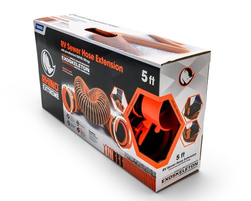 Camco RhinoEXTREME 5-Foot Camper/RV Sewer Hose - Features TPE Technology for Abrasion Resistance and Crush Protection - Includes Pre-Attached Rhino Swivel Fittings (39865)