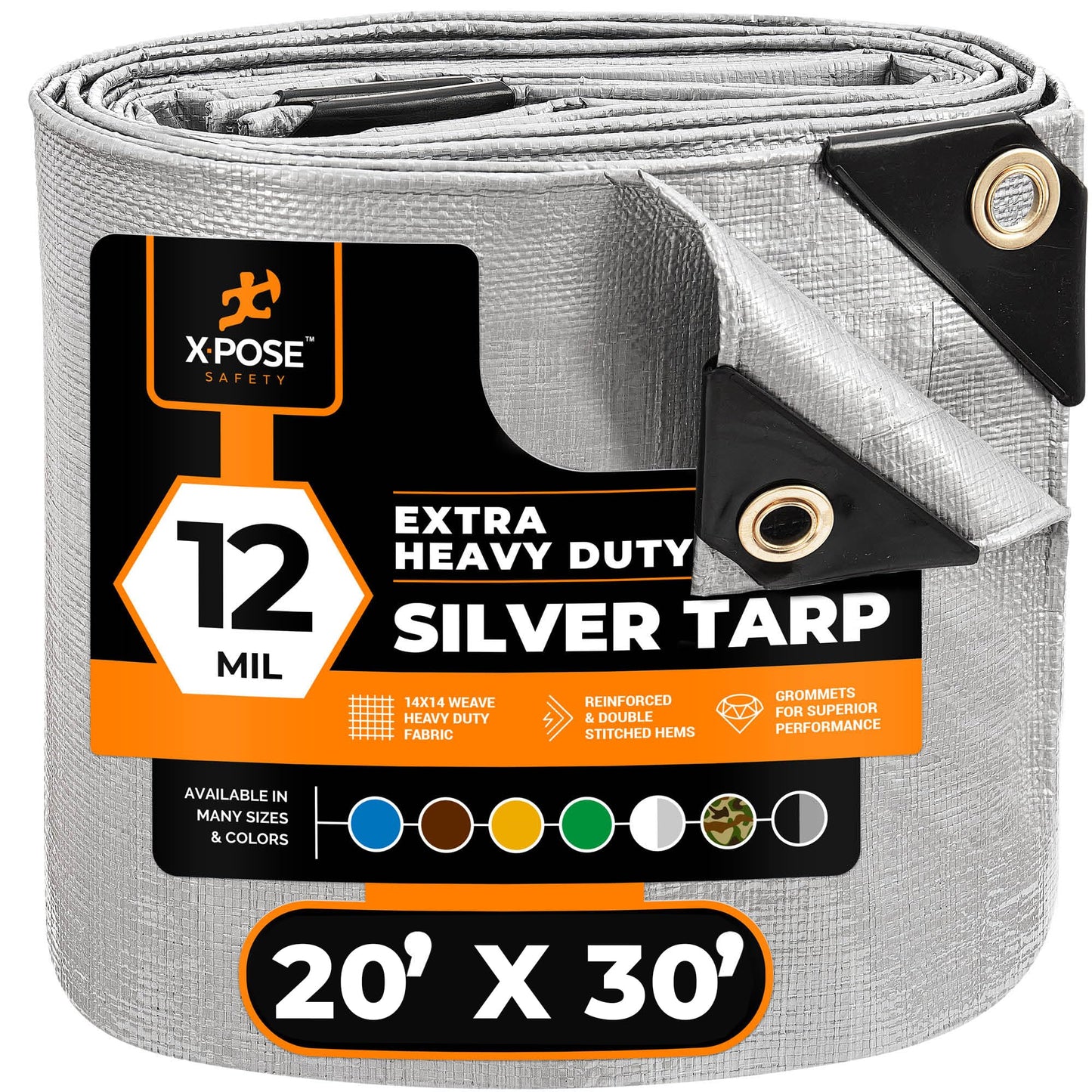 Heavy Duty Silver Poly Tarp 20' X 30' - Multipurpose Protective Cover - Durable, Waterproof, Weather Proof, Rip and Tear Resistant - Extra Thick 12 Mil Polyethylene - by Xpose Safety
