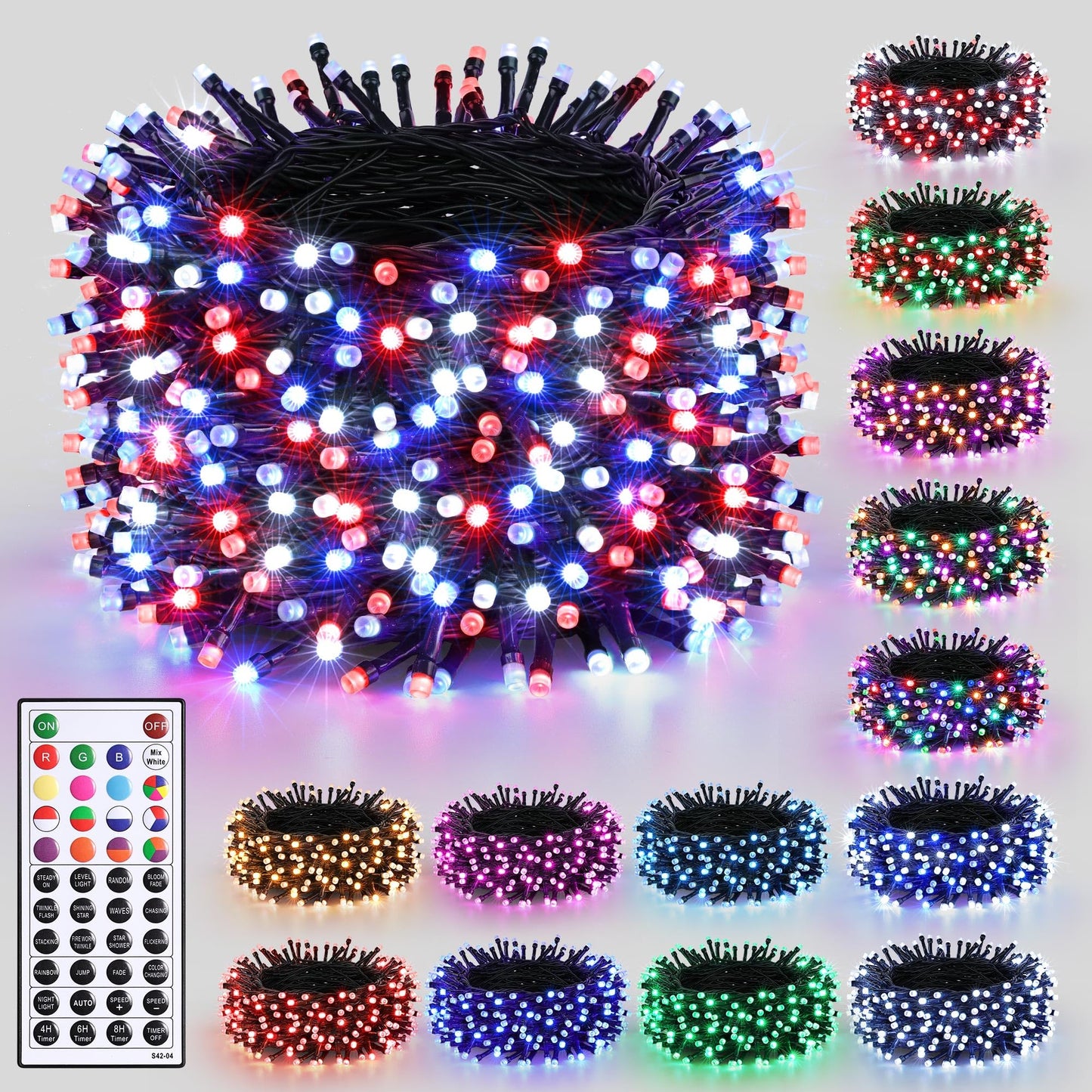 Joomer Red Blue White String Lights Outdoor, 100FT 300LED RGB Lights with Remote Timer Memory, Waterproof Indoor Outdoor 4th of July Independence Day Memorial Day Patriotic Yard Garden Decor