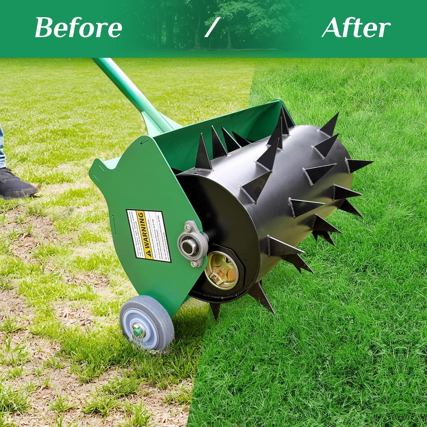 SENVERT Rolling Lawn Aerator, Heavy Duty Push Spike Aeration Tool Up to 55 lbs, Manual Rotary Grass Aerator for Garden and Yard Use