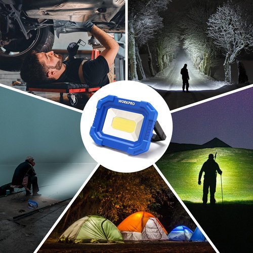 WORKPRO LED Work Light, Rechargeable Magnetic Work Lights with Stand, Portable, Waterproof, 2000LM COB Flood Light for Camping, Fishing, Car Repair, Job Site Lighting, Hiking, 4 Modes, 2 Pack