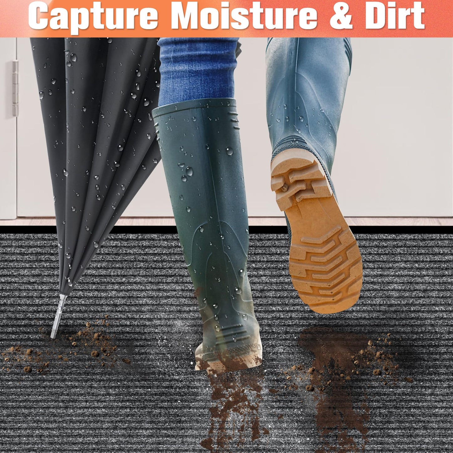 MYFAMIREA Commercial Floor Mat 3' x 6' Extra Large Front Door Industrial Rug Heavy Duty Brush Step Entrance Mat Weather Utility Rug with Non Slip Rubber Backing Low Profile for Entryway, Charcoal Grey