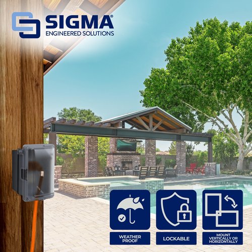 SIGMA ENGINEERED SOLUTIONS 16801 Non-Metallic Weatherproof Outdoor Electrical Outlet Kit w/ Extra Duty Cover, Box and 15 Amp GFCI Receptacle, IN-USE, Clear/Gray, 1 Gang, Lockable with Patented Hinge