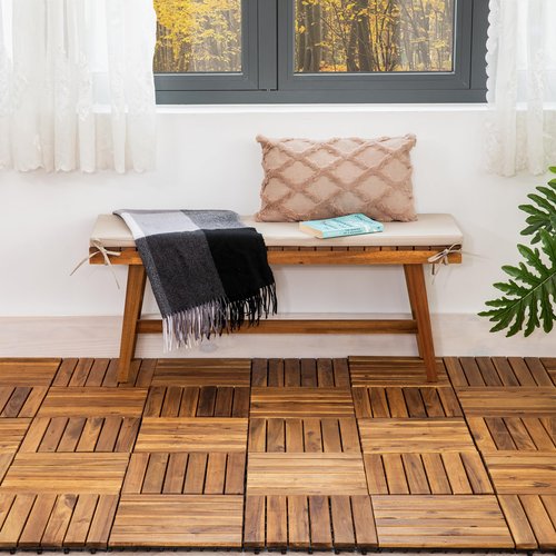 VICTORY RELAX Acacia Wood Patio Deck Tiles - 27 Pcs 6 Slats Interlocking Decking Tiles for Patio Decor, Waterproof Indoor & Outdoor Use, Garden Decking Tile (11.81 x 11.81 x 0.94) - Natural