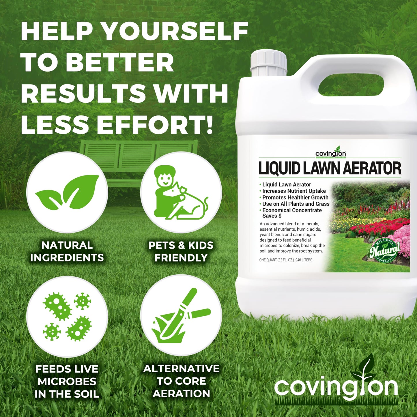 Covington Liquid Lawn Aerator (32oz) – Soil Conditioner & Softener for Lawns & Gardens – Loosens Clay & Compacted Soil for Better Water & Nutrient Absorption – Liquid Aeration Concentrate, Made in USA