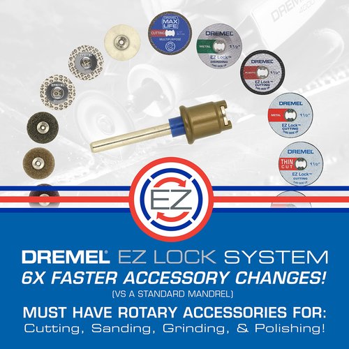 Dremel EZ406-02, EZ - Lock Starter Kit, 1 1/2-Inch (38.1 mm) Wheel Diameter, 5 Piece Fiberglass Reinforced Cut-Off Wheels and EZ402 Mandrel Included, Rotary Tool Cutting Disc Accessories