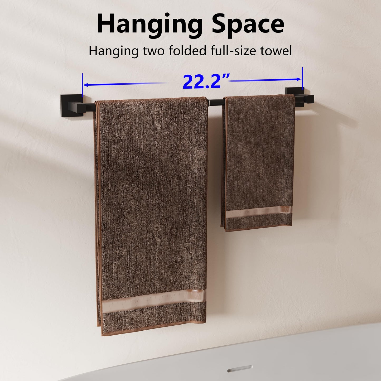 Miroamz Adjustable Towel Bar, 14.4inch - 25.2inch Towel Rack, Wall Mounted for Bathroom, Kitchen Hand Towel Holder Cloths Hanger SUS 304 Stainless Steel Organizer Single Bar (Matte Black)