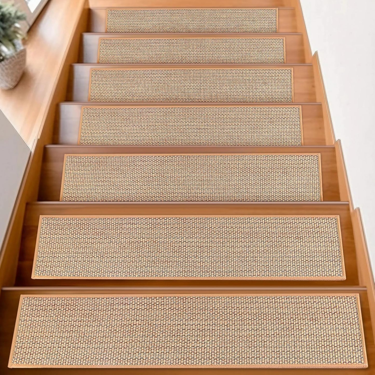 FlowaFoli Stair Treads for Wooden Steps Indoor,8" X 30" (15 in Pack) Stair Treads Non Slip, Machine Washable for Kids Elders and Pets,Beige