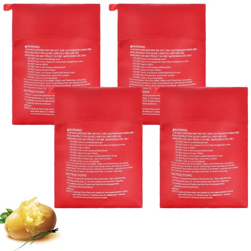 4 Pcs Baked Potato Microwave Bag Reusable Microwave Cooker Pouch Potato Bag Quick-Cook Easy Kitchen Gadget Cooker for Fluffy Sweet Potatoes Red Baked Pouch