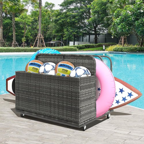 ZealWe Pool Float Storage Box Outdoor Rolling Poolside Storage Basket Organizer for Patio PE Rattan Pool Caddy with Wheels for Cushions, Floaties, Noodles, Life Vests, Beach Balls, Toys
