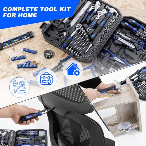 Prostormer 259-Piece Tool Kit, General Household Hand Tool Set with Plastic Storage Toolbox, Portable Complete Repair Tool Box for Home and Car (Blue)