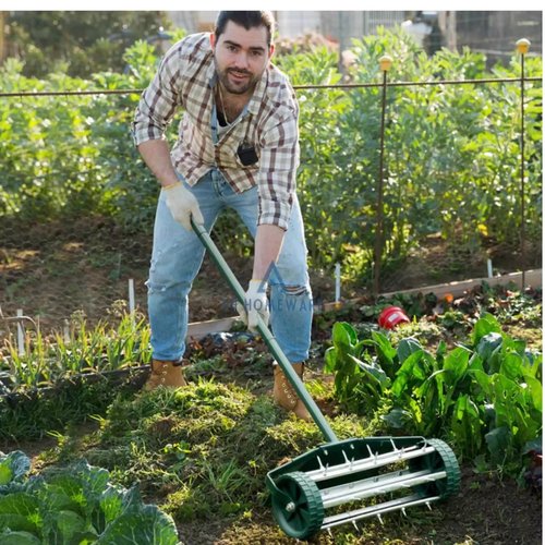 VireoNest 16'' Rolling Lawn Aerator,Heavy Duty Garden Aerator Roller Push Tine Soil Gardening Tool for Grass Maintenance,Soil Care Spike Aerator Roller with 56'' Handle