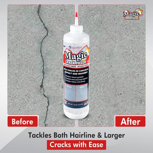 Gray 1.4 LB Magic Crack Filler Bottle - Easy, No-Mess Crack Repair for Concrete, Masonry & Asphalt - Durable & Weather-Resistant