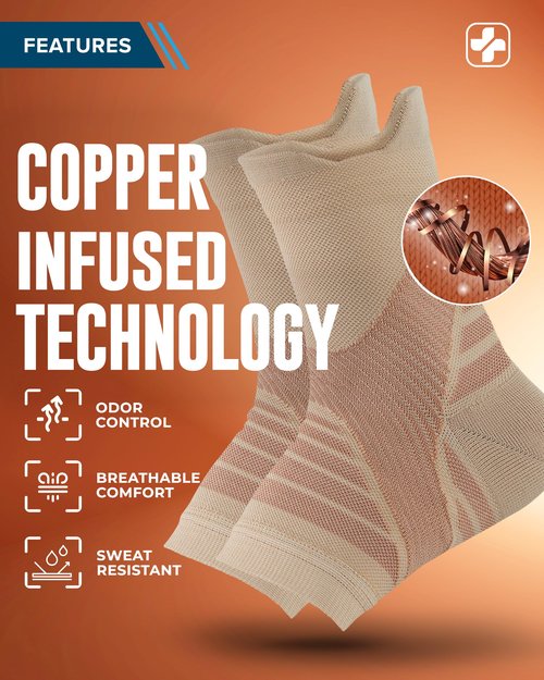 Doctor's Select Copper Ankle Compression Sleeve - Toeless Compression Socks, Copper Ankle Brace for Women, Ankle Support for Men, Compression Socks for Plantar Fasciitis, Beige