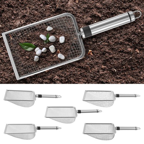 5Pcs Gardening Soil Sifter, Stainless Steel Garden Sand Soil Compost Sifter with Handle, 2/2.8/3.8/4.3/5mm Dirt Sifter, Mesh Soil Shovel for Gardening, Ideal fo Sand, Rocks, Dirt, Compost