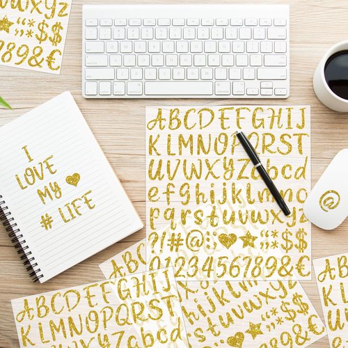648 PCS Gold Letter Stickers Glitter Alphabet Stickers 1 Inch Self Adhesive Waterproof Vinyl Small ABC Letters for Graduation Cap Water Bottles Cup Mailbox Number Scrapbooking Sign Crafts (8,Gold)