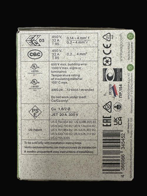 WAGO 221-425 |Splicing Connector Green Range | for Solid, Stranded and fine-Stranded Conductors | 5-Conductor with levers | 24-12 AWG | Transparent housing | [25 Pieces]