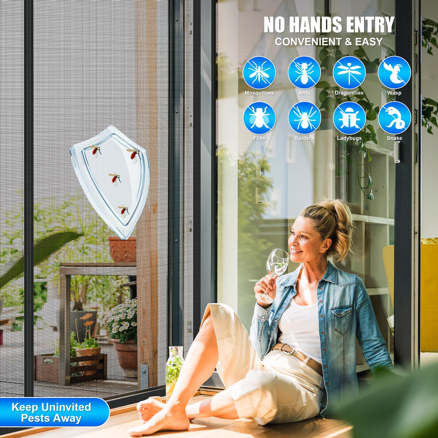 Magnetic Screen Door 72 x 80 in, Thicker 265g/㎡ Mesh, Reversible Left Right Side Opening Wide Magnetic Screen Door, Upgraded-Model Full Strip Magnets for Sliding & French Doors