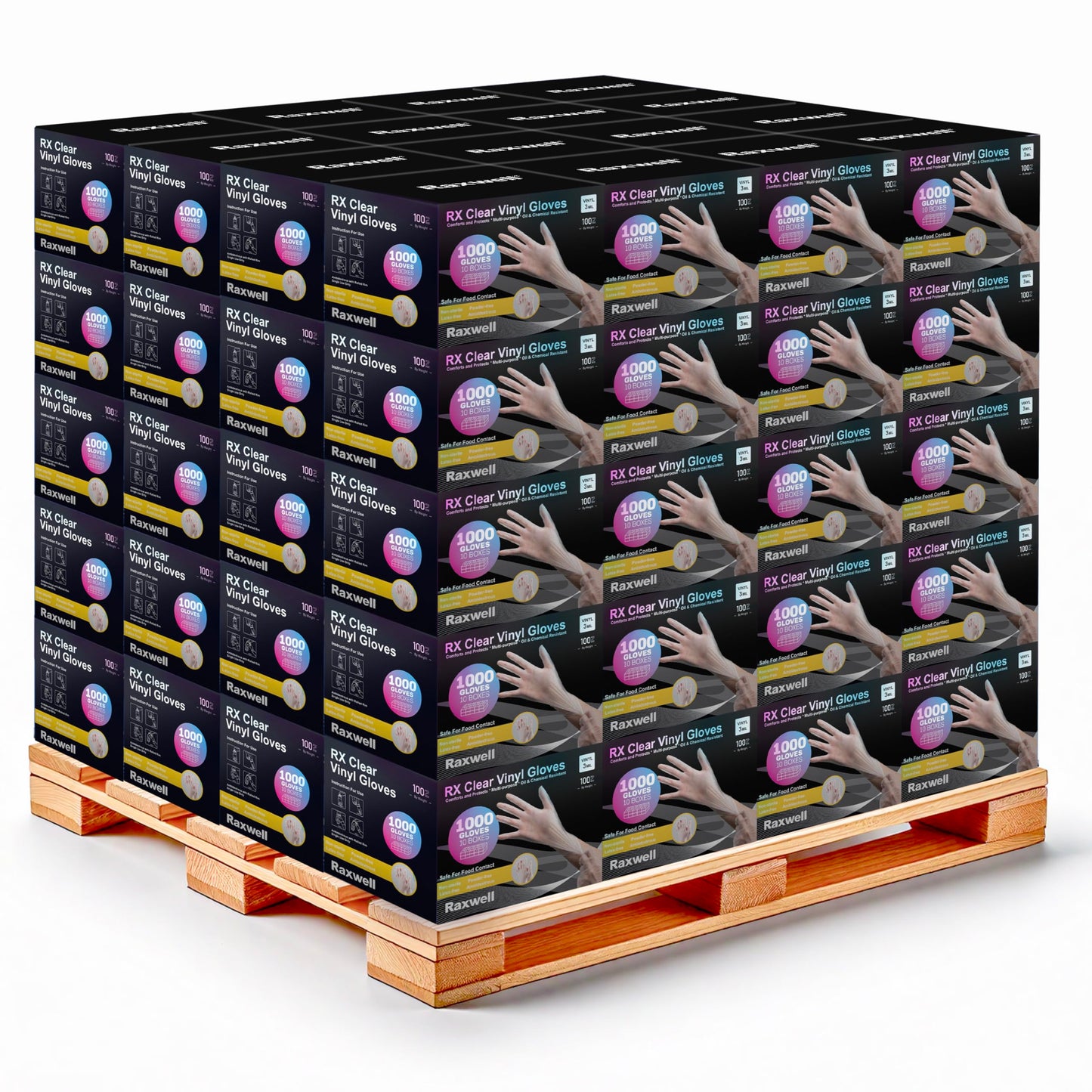 Raxwell Clear Vinyl Disposable Gloves 3 mil Medium - 98-Cases per Pallet, 1000ct/Case