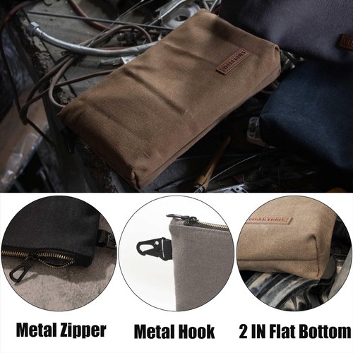 VIDAR TOOLS Premium Tool Pouch Zipper Bag, Small Tool Bag.Heavy Duty Canvas surface layer and Nylon lining.Metal Hook,Three internal compartments.3 pack,12"L x 7"W x 2"H.