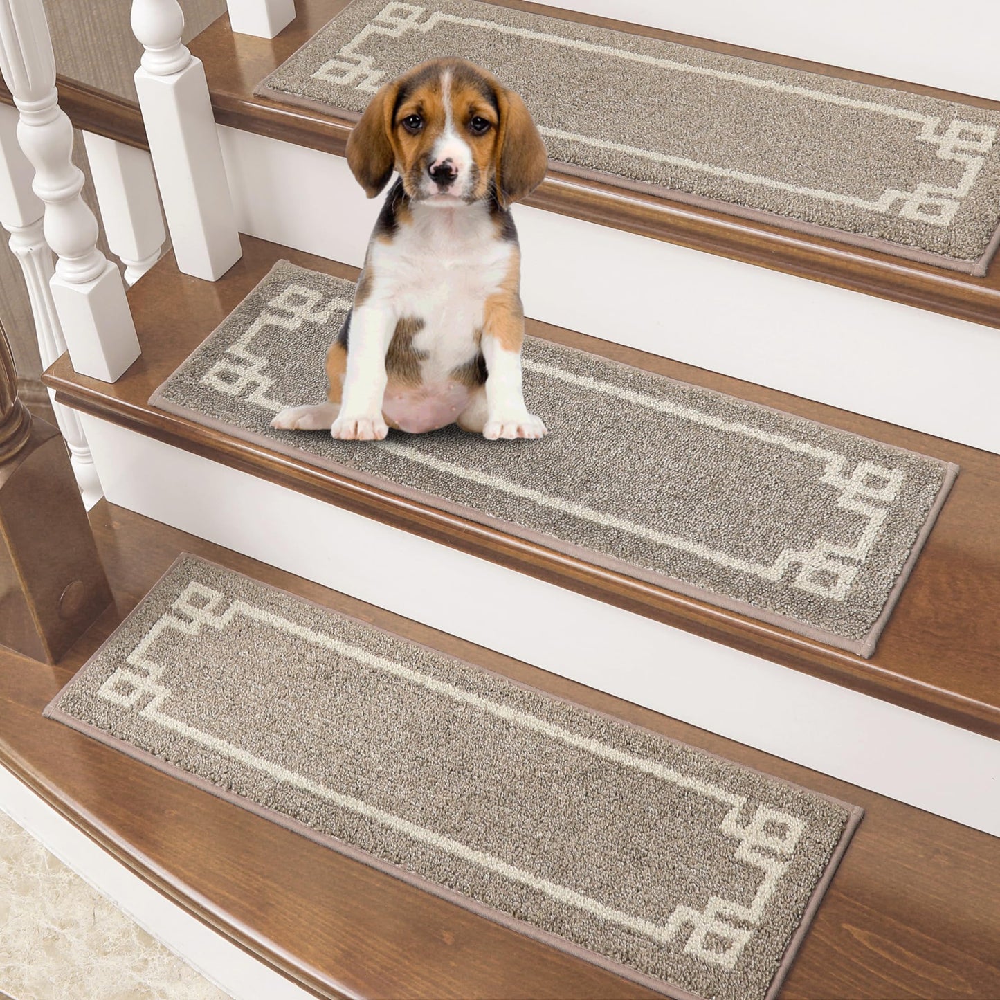 BEQHAUSE Stair Treads for Wooden Steps Non Slip Washable Carpet Stair Treads with Reusable Residue Free Backing Soft Polyester Stair Rugs Indoor for Kids Elders and Dogs, 15pcs,Taupe