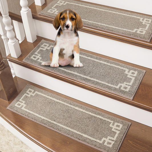 BEQHAUSE Stair Treads for Wooden Steps Non Slip Washable Carpet Stair Treads with Reusable Residue Free Backing Soft Polyester Stair Rugs Indoor for Kids Elders and Dogs, 15pcs,Taupe