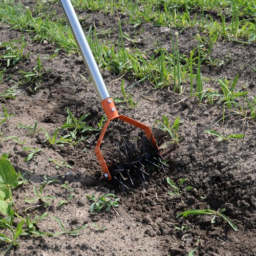 CKLT 66in Garden Cultivator with Spring Steel Tines and Adjustable Stainless Steel Handle Manual Rotary Cultivator for Loosening Soil Mixing Fertilizer Soil Prep Weed Removal