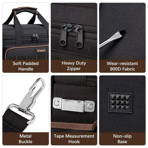 17 Inch Heavy Duty Tool Bags for Men Women, 20 Pockets Portable Tool Bag with Adjustable Shoulder Strap, Wide Mouth Tool Bag Organizer for Electricians Mechanics Carpenters HVAC