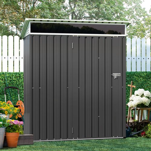 Shintenchi 5x3 FT Outdoor Storage Shed with Window, Outdoor Waterproof Storage Shed Metal Garden Shed with Lockable Single Door, Weather Resistant Tool Storage House Shed for Garden,Backyard,Dark Gray