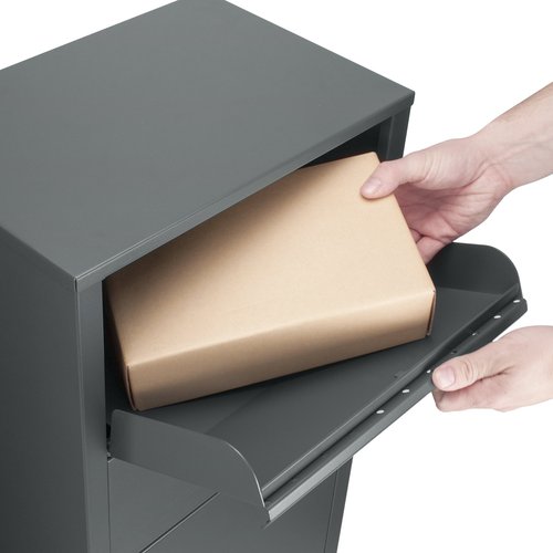 Winbest Large Steel Freestanding Floor Parcel Lockable Drop Slot Mail Box, Grey