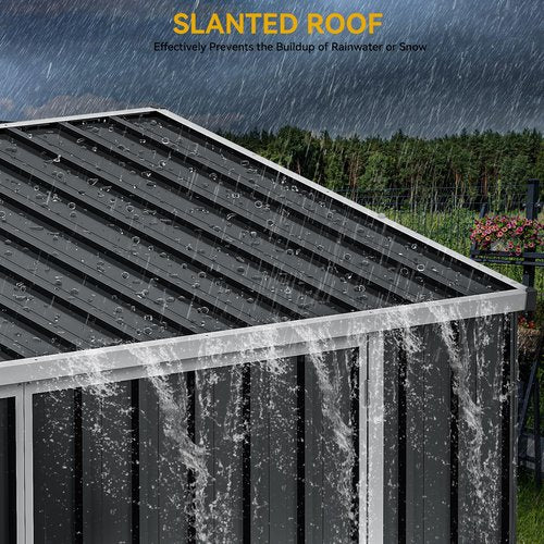 DWVO 8x4 FT Outdoor Weatherproof Storage Shed, Secure Metal Bike Shed w/Lockable Entry, Garden Storage Solution for Lawn Equipment, Tools, Waste Bin, Dark Gray