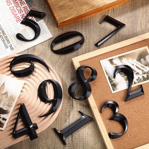 Jetec 10 Pcs House Numbers 3D Door Mailbox Numbers 0-9 Self Adhesive House Door Street Address Stickers for, Apartment, Office, Hotel Room, Mailbox Signs(4 x 2.5 Inches,Black)