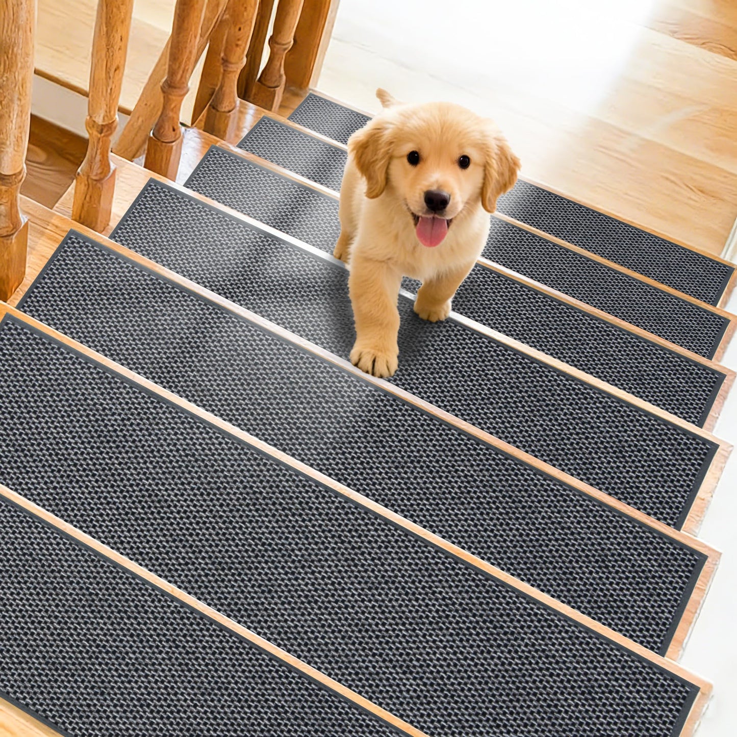 Art3d Stair Treads for Wooden Steps 15Pcs, 8" X 30" X 0.3" Non Slip Stair Runner Rugs with Reusable Adhesive for Elders Kids and Dogs, Machine Washable Peel and Stick Stair Treads Carpet, Black