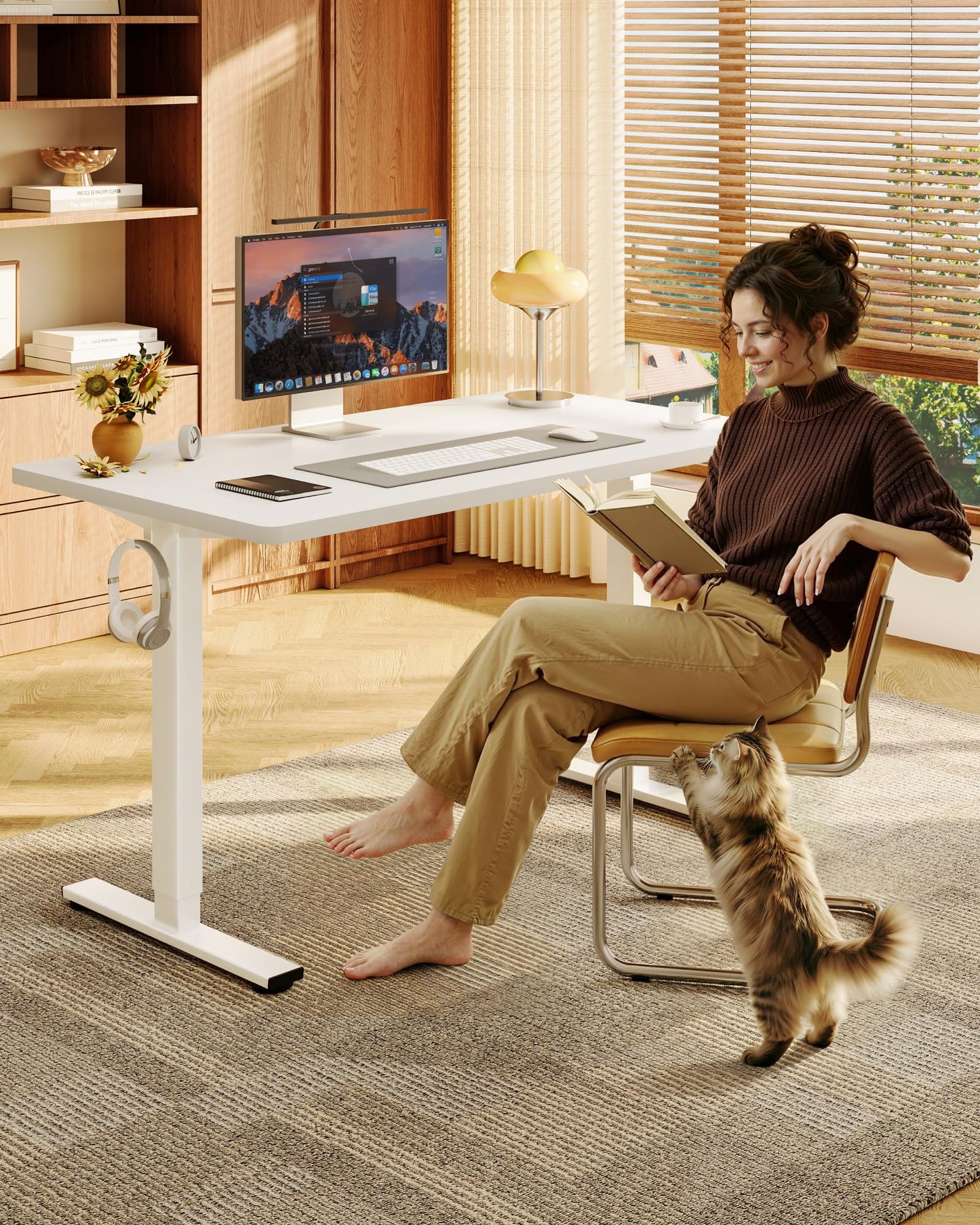 FLEXISPOT EN1 One-Piece Standing Desk, 48"x24" Seamless Desktop Electric Height Adjustable Desk for Home Office, Multi-Monitor Setups & Easy Assembly, White