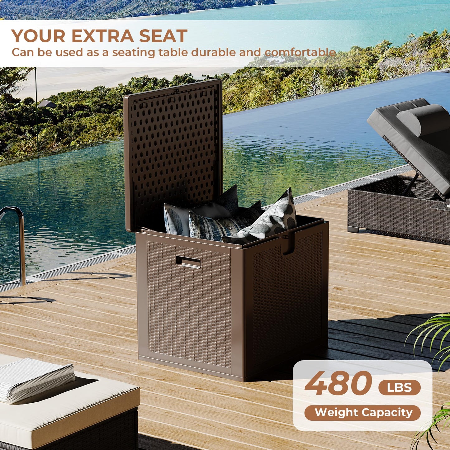 80 Gallon Outdoor Storage Box Waterproof, Lockable Resin Deck Box, Patio Deck Storage Box For Package Delivery, Square Deck Box Container for Furniture Cushions, Garden Tools, Pool Accessories