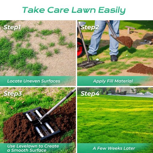 Suchtale Lawn Leveling Rake with Aluminum Rollers, 17"x10" Levelawn Tool, Heavy-Duty Stainless Steel Lawn Leveler with 61" Adjustable Long Handle, Lawn Leveler for Smooth Soil,Garden,Golf Course,Farm