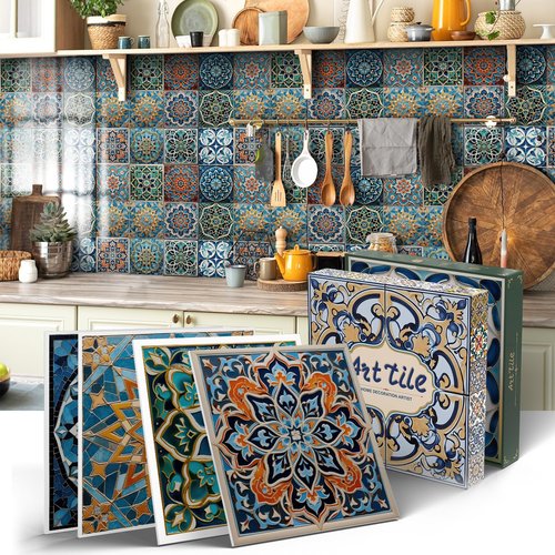 ViibXfans 6x6 Tile Decor,Peel and Stick Wall Decals,Waterproof Tiles Stick on Backsplash for Kitchen,Bathroom,Cabinets(12 Sheets)