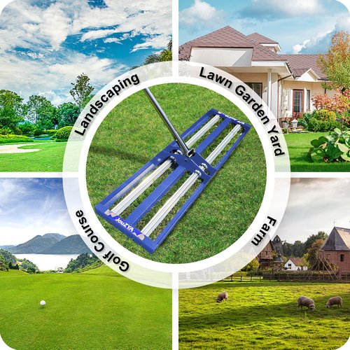 Lawn Leveling Rake with Aluminum Roller & Stainless Steel 40"x10" Levelawn Tool, Heavy-Duty Leveler with 80" Extended Handle for Garden, Golf Course & Farm Use (Blue)