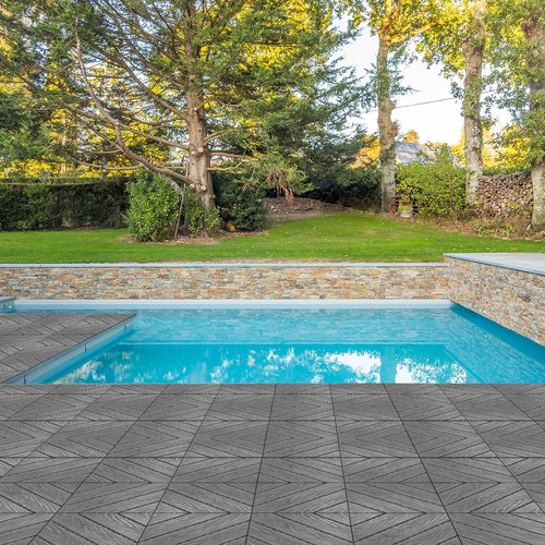 VINGLI Interlocking Deck Tiles, Anti-Slip Plastic Tiles for All Weather, Outdoor/Indoor Flooring for Patio, Porch, Poolside, 27 Pcs 11.8” x 11.8”, Diagonal Stripe (Dark Gray)