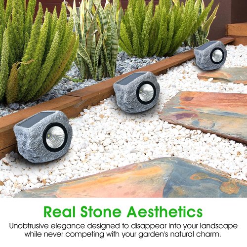 COZY-PAVILION Solar Garden Rock Lights Outdoor, 2 Pack Bright White Spotlights, Waterproof Led Solar Powerd Landscape Stone Lights for Pathway Walkway Yard Patio